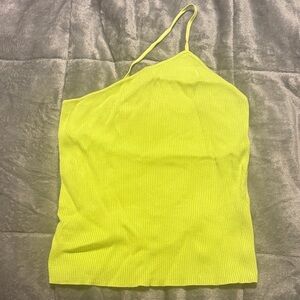 Zara Neon Yellow One-Shoulder Ribbed Camisole